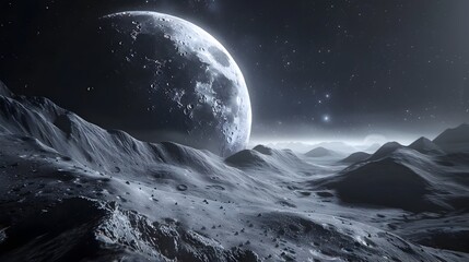 Breathtaking Lunar Landscape with Dramatic Celestial Backdrop