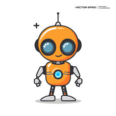 cute robot futuristic, character, mascot, logo, design, illustration, eps 10