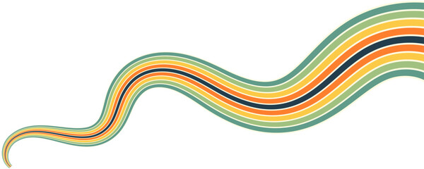 Abstract colorful 70s background vector. Vintage retro wallpaper with rainbow stripes and wavy lines. A 1970 color illustration suitable for posters, banners, decorative items and wall art.