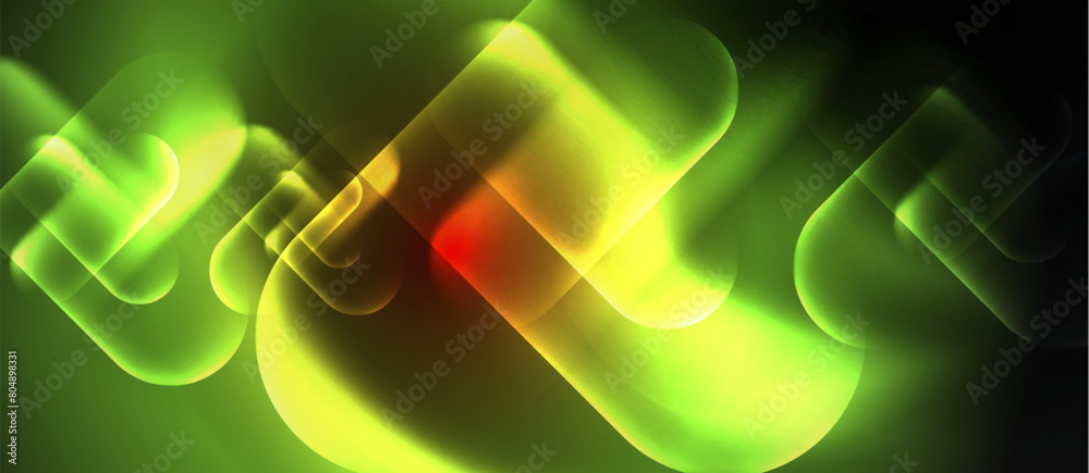 Poster an electric blue pattern of green and yellow lights is glowing on a black background, resembling liq