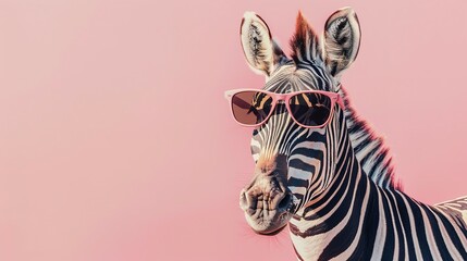 creative animal concept. A Surreal Encounter A Zebra Adorned in Sunglasses, Emerging from a Dreamlike Pastel Landscape