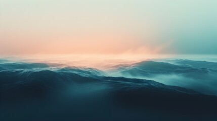 Obraz premium Majestic Mountainous Landscape with Ethereal Atmospheric Tones at Sunrise or Sunset