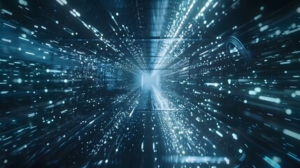 Obraz premium digital data flow on road in concept of program coding with graphic creating vision of fast speed transfer to show digital transformation , disruptive innovation