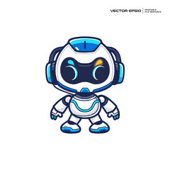 cute robot futuristic, character, mascot, logo, design, illustration, eps 10
