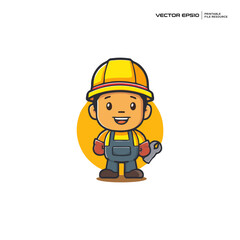Fototapeta premium cute construction worker, character, mascot, logo, design, illustration, eps 10