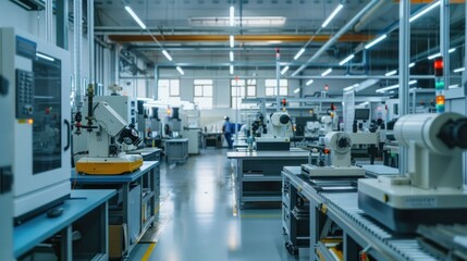 View of a high-tech automated production line in an industrial facility with advanced machinery