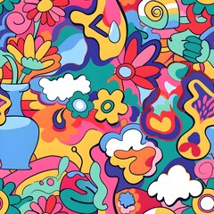 Fototapeta premium cartoon sticker pack tile seamless background