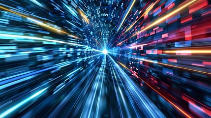  digital data flow on road in concept of program coding with graphic creating vision of fast speed transfer to show digital transformation , disruptive innovation