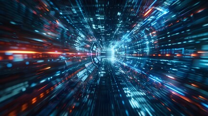  digital data flow on road in concept of program coding with graphic creating vision of fast speed transfer to show digital transformation , disruptive innovation