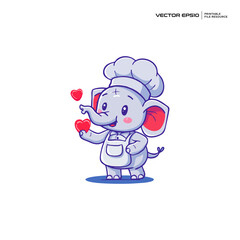 Obraz premium cute elephant chef, character, mascot, logo, design, illustration, eps 10
