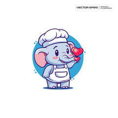 Obraz premium cute elephant chef, character, mascot, logo, design, illustration, eps 10