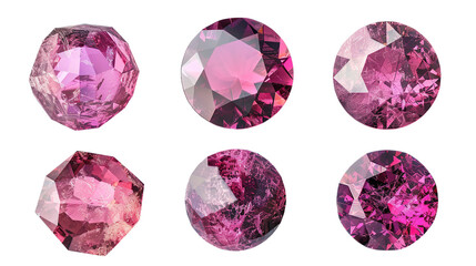 Rhodolite Garnet Collection: Stunning Gemstone Jewelry Set in High-Resolution 3D Digital Art, Isolated on Transparent Background - Perfect for Luxury Designs and Elegant Decorations!