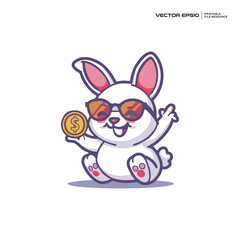 cute bunny get coins, character, mascot, logo, design, illustration, eps 10