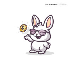 Obraz premium cute bunny get coins, character, mascot, logo, design, illustration, eps 10