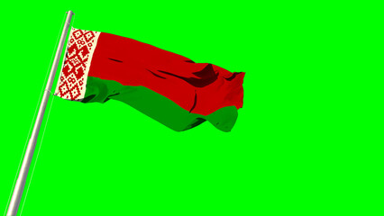 Waving glorious flag of Belarus on green screen, isolated - object 3D illustration