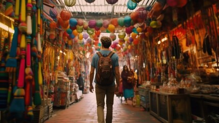 A young man traveling alone checking out the local wet market