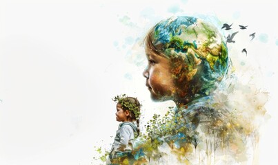 Young child's profile overlaid with colorful earth textures
