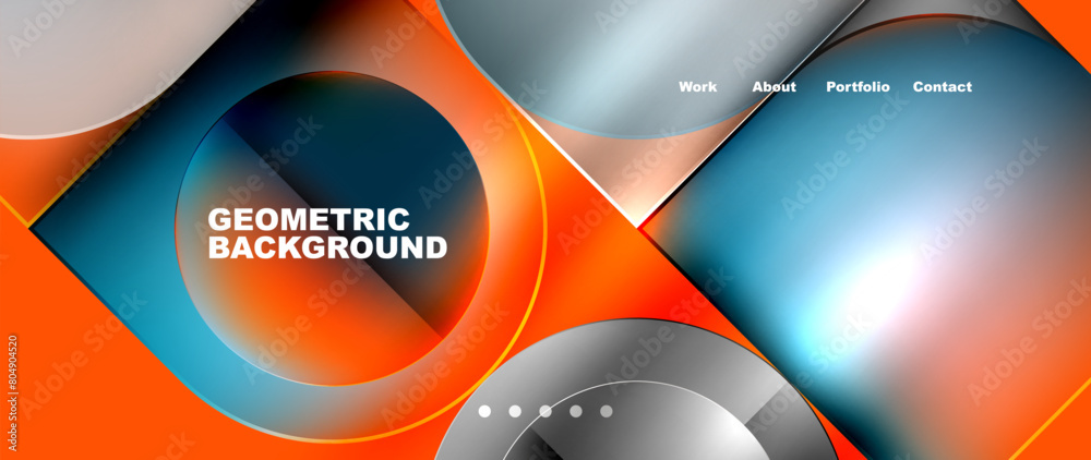 Poster a colorful geometric background featuring circles and squares in shades of orange and electric blue.