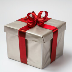 Gift box with ribbon isolated on white. Present for christmas, birthday or any celebration.