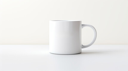 Minimalist white mug on a white surface with soft shadows mock up