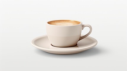 Fototapeta premium A minimalist photo of a cup of coffee with creamy froth, set against a white background