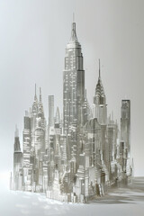 Obraz premium Skyscrapers made from paper clips. Tall, sleek structures towering over the cityscape, their metallic surfaces catching the light