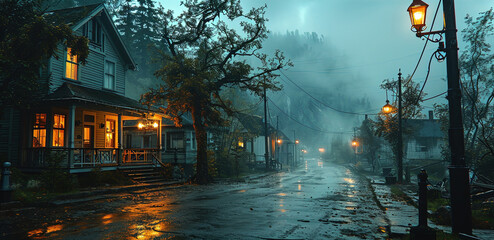 A Quiet Street In A Coastal Town In The Wilderness Landscape Blurry Background