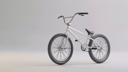 Close-up view of a white BMX bike highlighting the fine details and craftsmanship of the bike components against a subtle background.