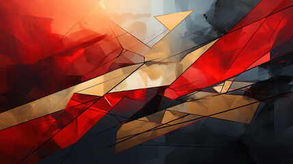 Red and Gold Abstract Design of Geometric Minimalist Contemporary Background