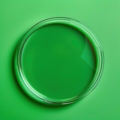 Round transparent glass plate on a green background.