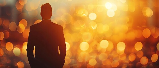 A 3D model of a businessmans backlit silhouette, focusing on the outline against a bright background