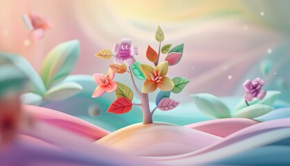 Inspiring 3D Growing Tree with Chart Petals for Business Concept