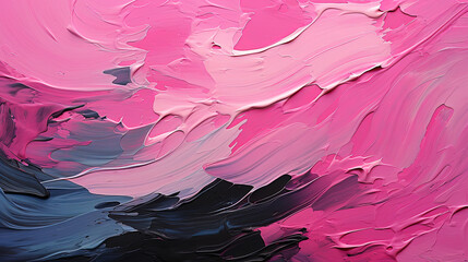  Contemporary Art of Pink And Black Color Wavy Brush Strokes on Canvas