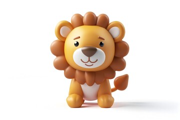 Adorable 3D Lion Plush Toy on White Background Captivating Cartoon Animal Character Design for Kids