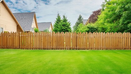 Fototapeta premium Wooden fence in the backyard and lawn.