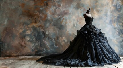 Beautiful stylish women's dress in a gothic style in black on a mannequin