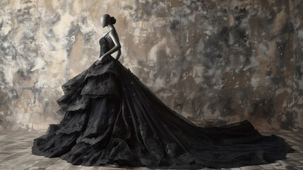 Beautiful stylish women's dress in a gothic style in black on a mannequin