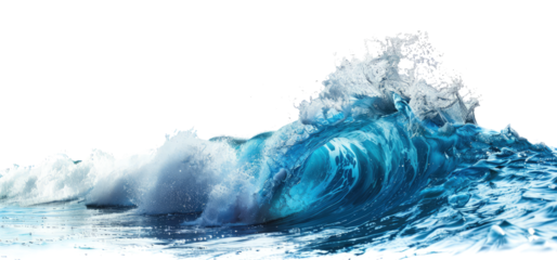 aqua sea water surfing wave on transparent background