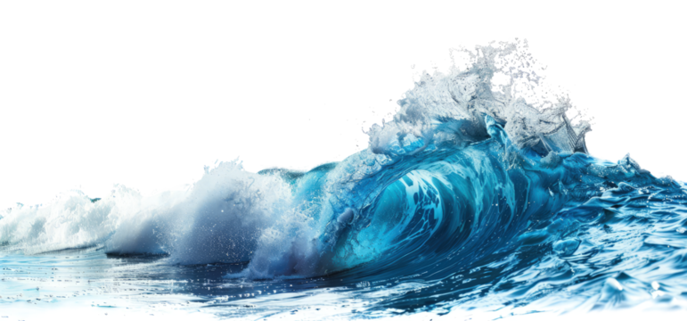 aqua sea water surfing wave on transparent background