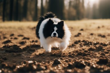 'poop picking dog maltese small young park pet excrement clean up person pecking waste scoop mess litter hygiene animal canino bag plastic owner walk dirty environment green hand leash obey people'