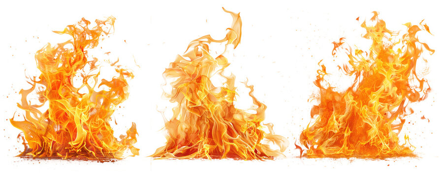 isolated hot fire flame ignite cutout in pack of three