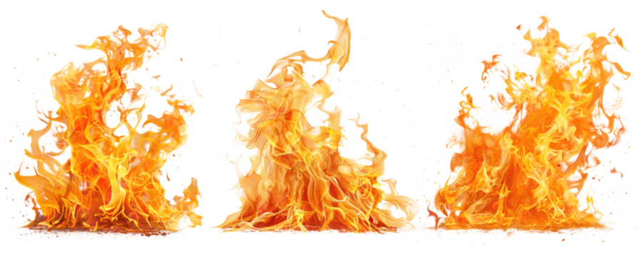 isolated hot fire flame ignite cutout in pack of three