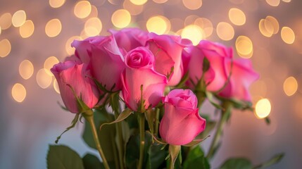 Obraz premium A beautiful vase filled with delicate pink roses placed on top of a table