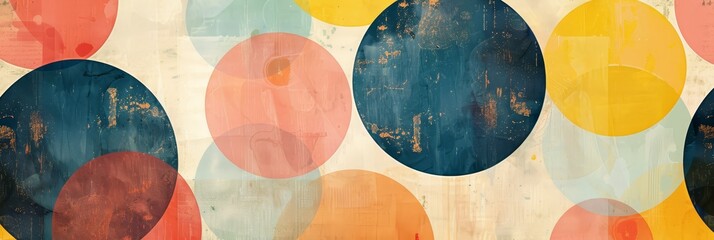 A colorful background made of different circles in shapes and colors in grungy wall surface, old and dirty and artistic style.	