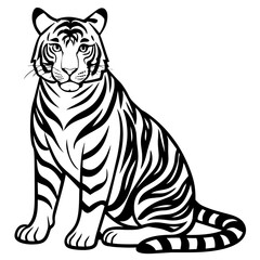 Tiger pose  vector silhouette, flat style black color illustration, isolated white background (1)