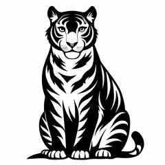 Tiger pose  vector silhouette, flat style black color illustration, isolated white background (3)