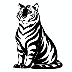 Tiger pose  vector silhouette, flat style black color illustration, isolated white background (4)