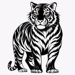 Tiger pose  vector silhouette, flat style black color illustration, isolated white background (10)