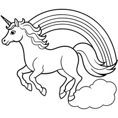 unicorn dash  coloring book page line art, outline, vector illustration, isolated white background (10)