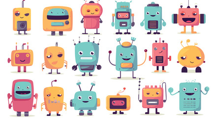 cute robot in different shapes character designs set
